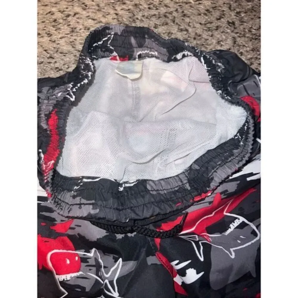 Op boys red/black/gray shark‎ swimming trunks size 10/12